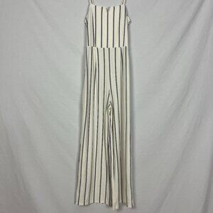 Bershka Black White Cream Pinstripe Jumpsuit Adjustable Spaghetti Straps Size XS